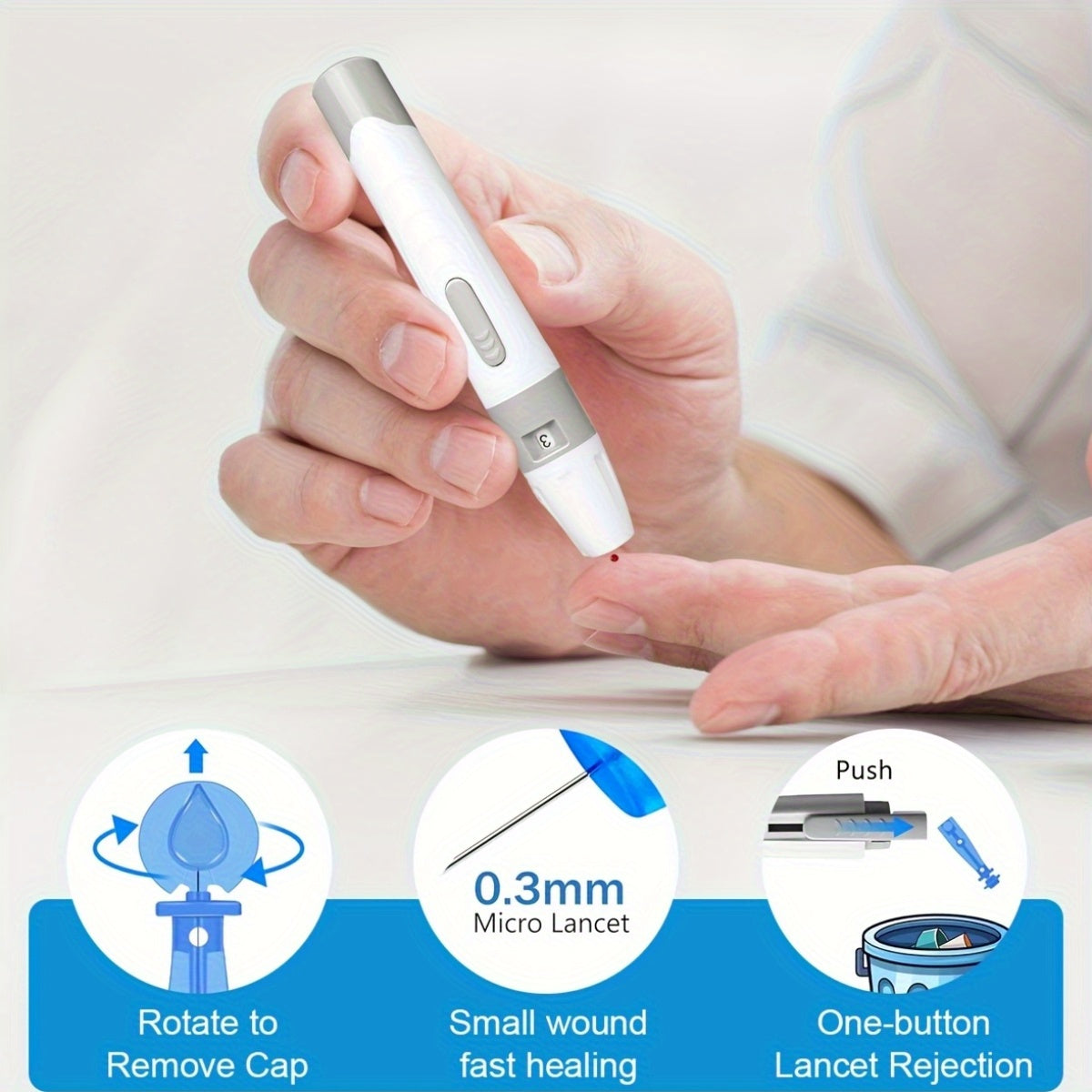 Complete Bloedsuikermeter Startpakket voor Thuisgebruik - Nauwkeurige Bloedglucosemeter Kit met 50 Teststrips en 50 Lancetten - Diabetes Testset zonder Coderen