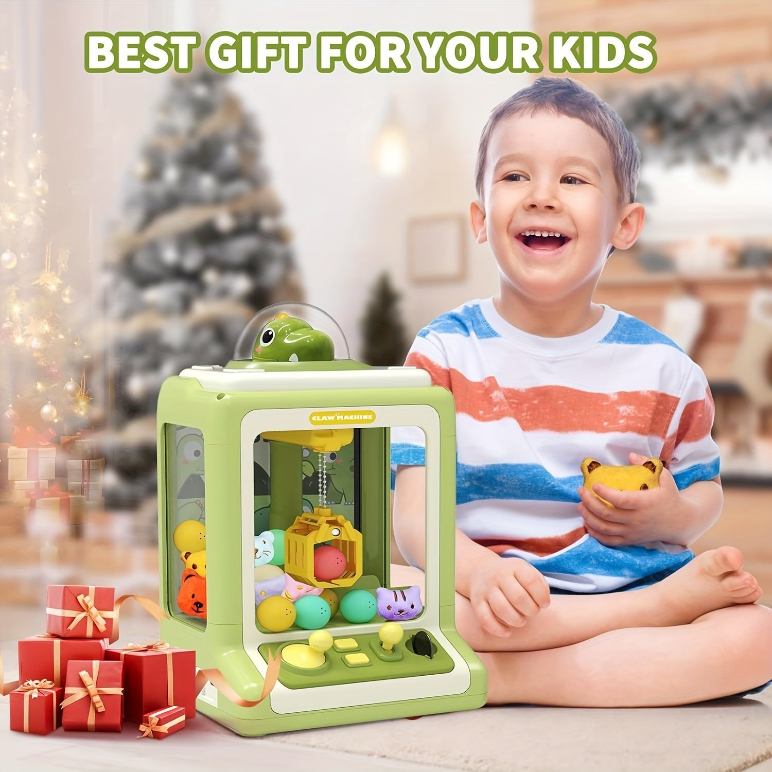 Mini-dinosauruskrabmachine voor kinderen | Bevat 10 poppen en 10 draaiende eieren, snoepmachine met muziek, perfect cadeau voor kinderen