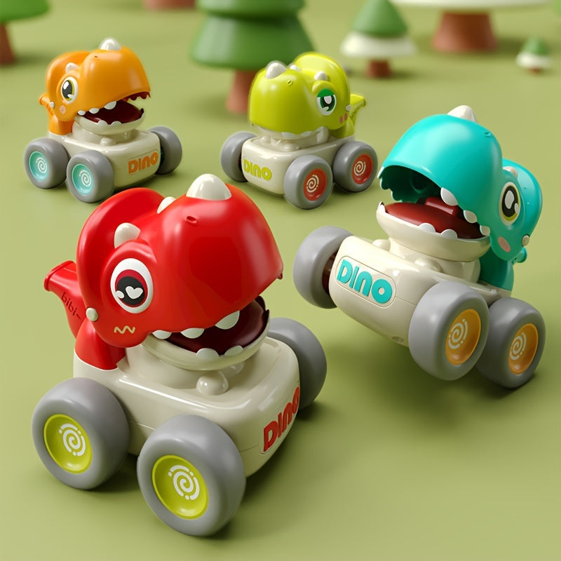 4-Delige Dinosaurus Inertie Speelgoedauto Set | Handmatig Geduwde Educatieve Auto’s voor Peuters