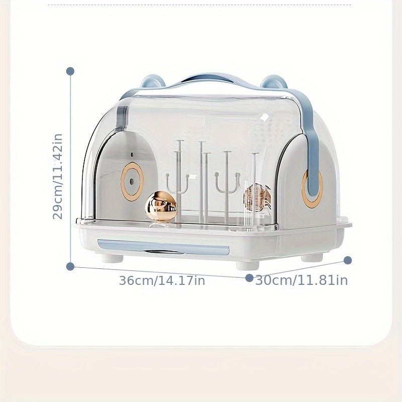 Opbergdoos voor op het bureau met deksel | Stofbestendig flessenrek met afvoer voor babyservies