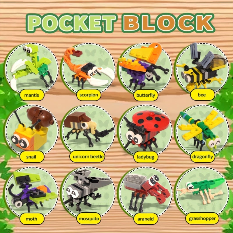 12-delige insecten bouwstenen - educatief speelgoed met kleine deeltjes dieren modellen | creatief & interactief