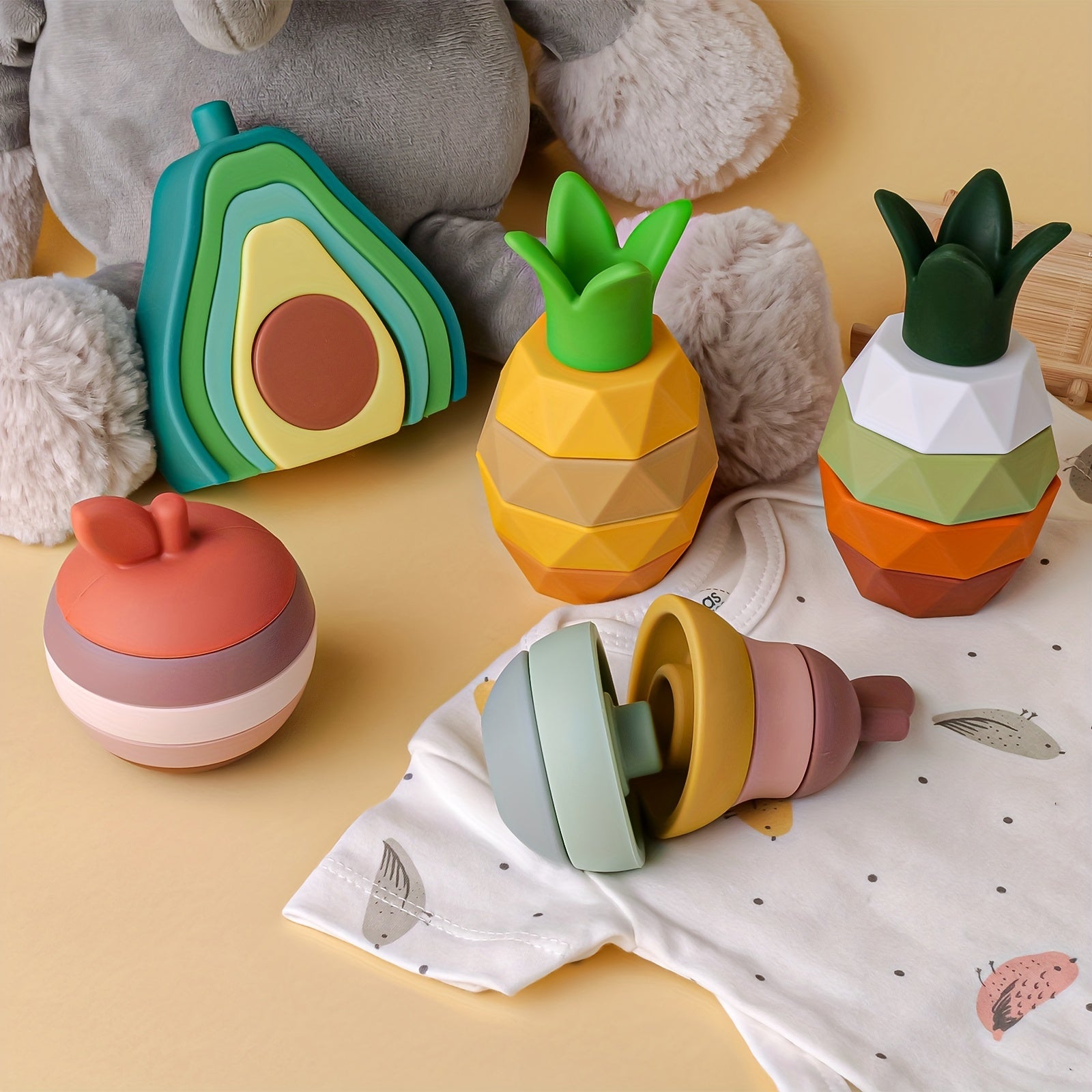 Siliconen Stapel Speelgoed | BPA-vrije Baby Bouwblokken | Bijtspeeltjes & Educatief Cadeau voor Halloween, Kerst & Thanksgiving