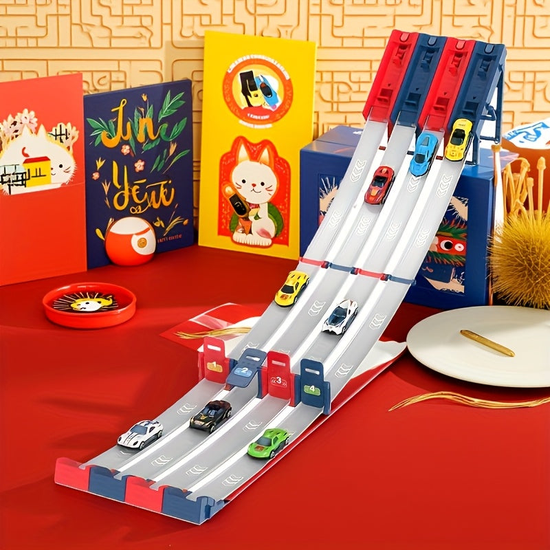 Racebaan Speelset voor Kinderen met 2 Banen en 4 Auto's - Educatief Bouwpakket en Interactief Spel voor Jongens en Meisjes - Perfect Verjaardagscadeau