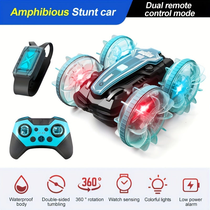 Amfibische RC Stuntauto met Dubbele Afstandsbediening – Gebarenbesturing & Waterdicht | Speelgoed vanaf 8 Jaar