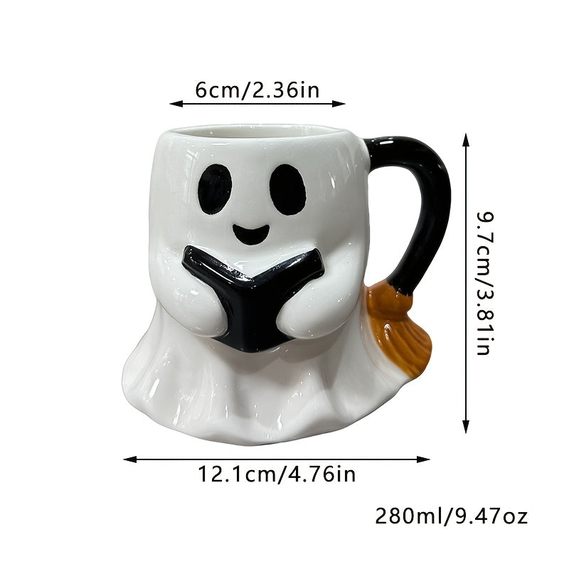 Leuke Halloween Mok met Lachend Spookje - Keramische Koffiebeker als Cadeau of Decoratie - Griezelige Theemok voor Thuis en op Kantoor