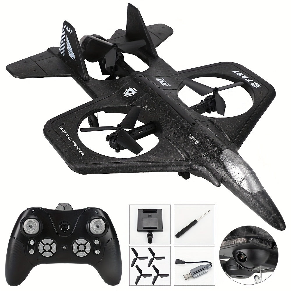 RC-gevechtsvliegtuig 2.4GHz met camera - Foam glider, gemakkelijk te besturen, cadeau voor Halloween en Kerstmis.