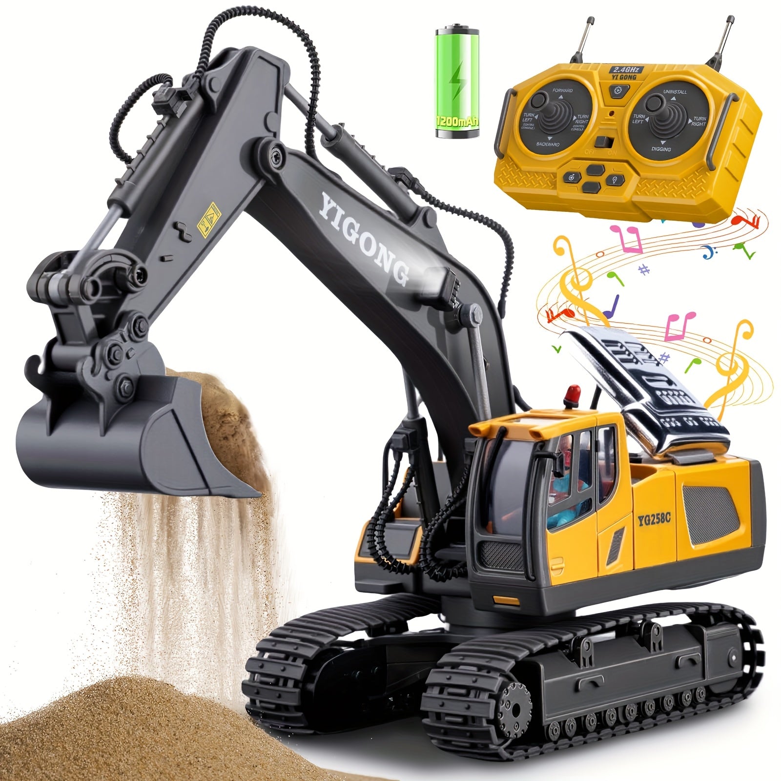 RC Graafmachine Speelgoed voor Kinderen – Afstandsbedienbare Bouwtruck met Metalen Schep, Licht & Geluid, Oplaadbaar, Cadeau vanaf 6 Jaar