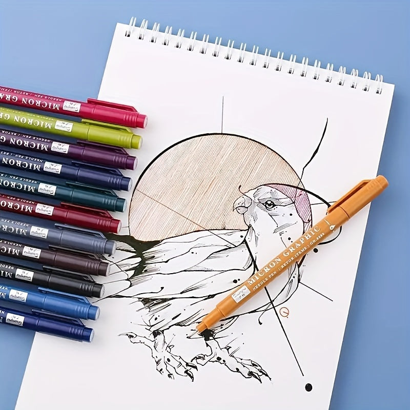 12 Color Micron Graphic Retractable Pens - Extra Fine 0.5Mm/0.5cm Tip, Waterproof, Quick-Drying Ink, Non-Toxic, Easy to Grip - Suitable for Students And Artists