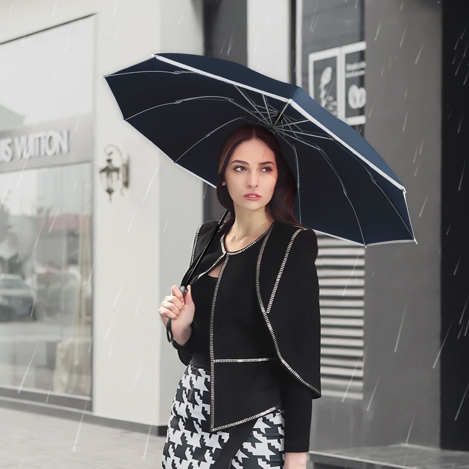 Rainstar automatische paraplu | Omkeerbare sluiting, 10 metalen baleinen, unisex ontwerp, 105 cm