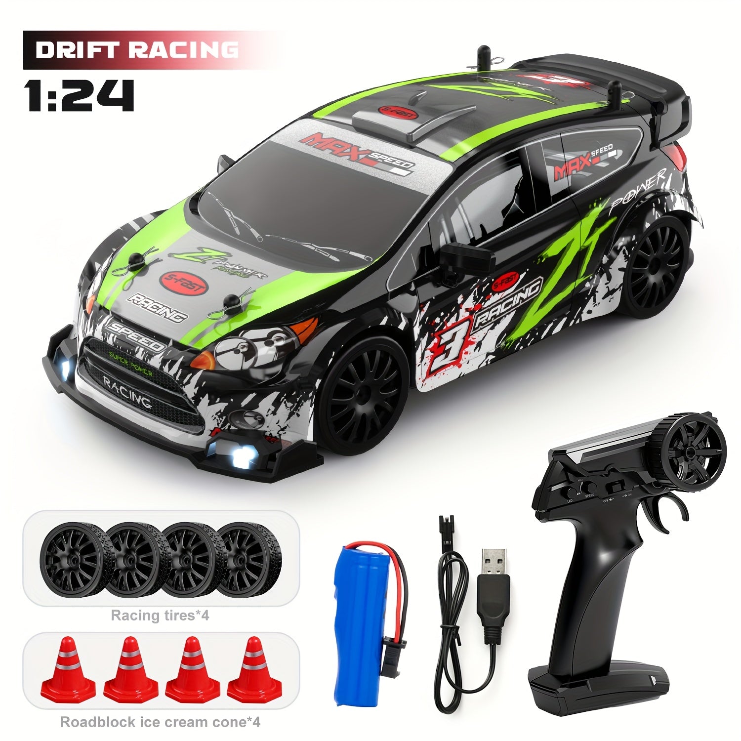 RC Drift Auto 1:24 | 4WD Afstandsbediening Racewagen met Driftbanden