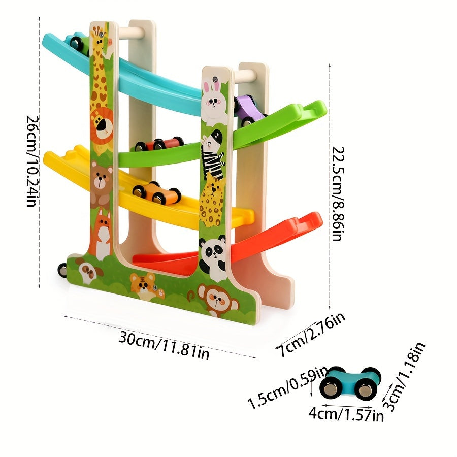 Houten Racebaan Set met Glijauto's | Educatief Speelgoed voor Ruimtelijk Inzicht & Oog-Hand Coördinatie Training Kerstcadeau voor 3+ Jaar