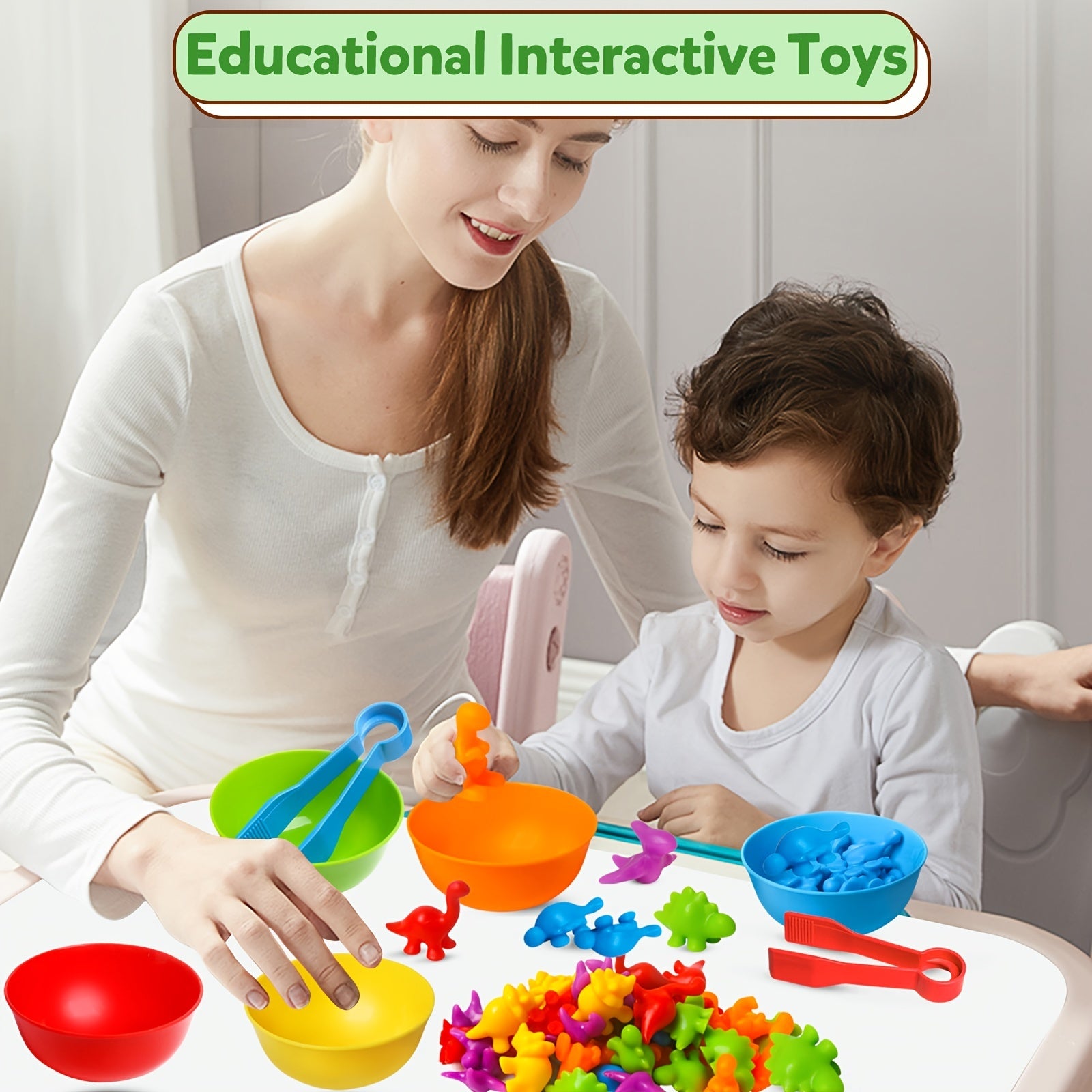 Dinosaurus STEM Leren Telspeelgoed | Kleuren Sorteren, Stapelen en Matchen Spellen Sensorische Activiteiten en Educatief Speelgoed