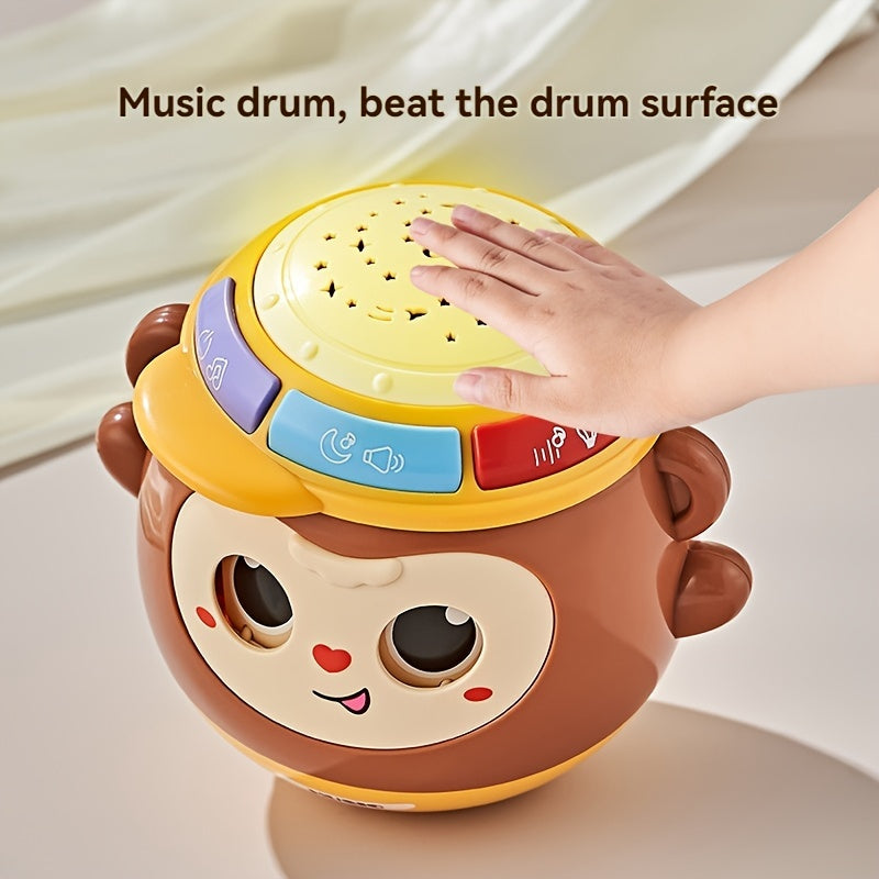 Monkey Hand Drum Speelgoed met Licht en Muziek | Multifunctioneel Ritme Projectie Speelgoed voor Vroege Educatie | Perfect Cadeau voor Halloween en Kerst