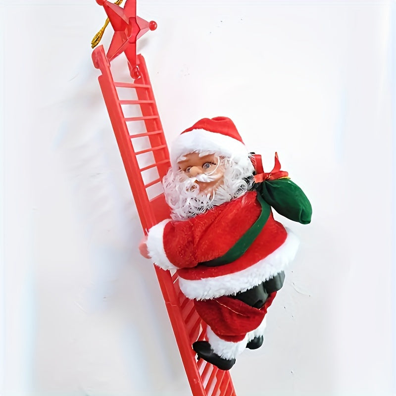 Klimmende Muzikale Kerstman met Cadeauzak - Perfecte Decoratie voor Kerstbomen & Feesten