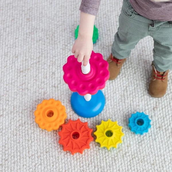 Draaiende Regenboog Stapeltoren voor Baby en Peuter - Educatief Sorteerspeelgoed voor Kinderen, Jongens en Meisjes - Grote Ringen met Kurkentrekkerpaal