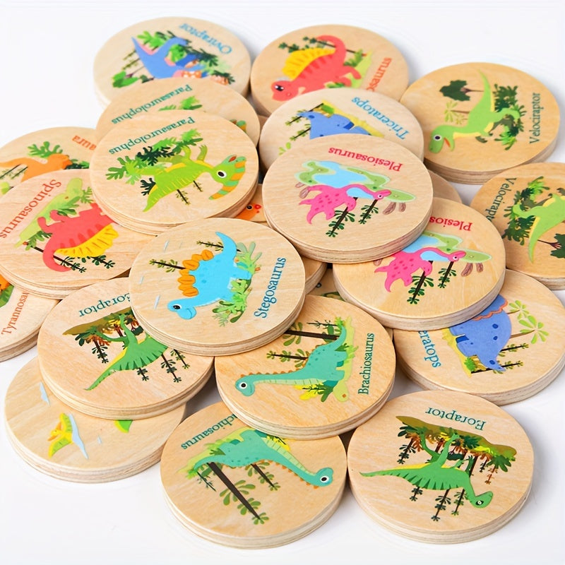 Houten Dinosaurus Geheugenspel | Educatief Matchingspel met Houten Fiches