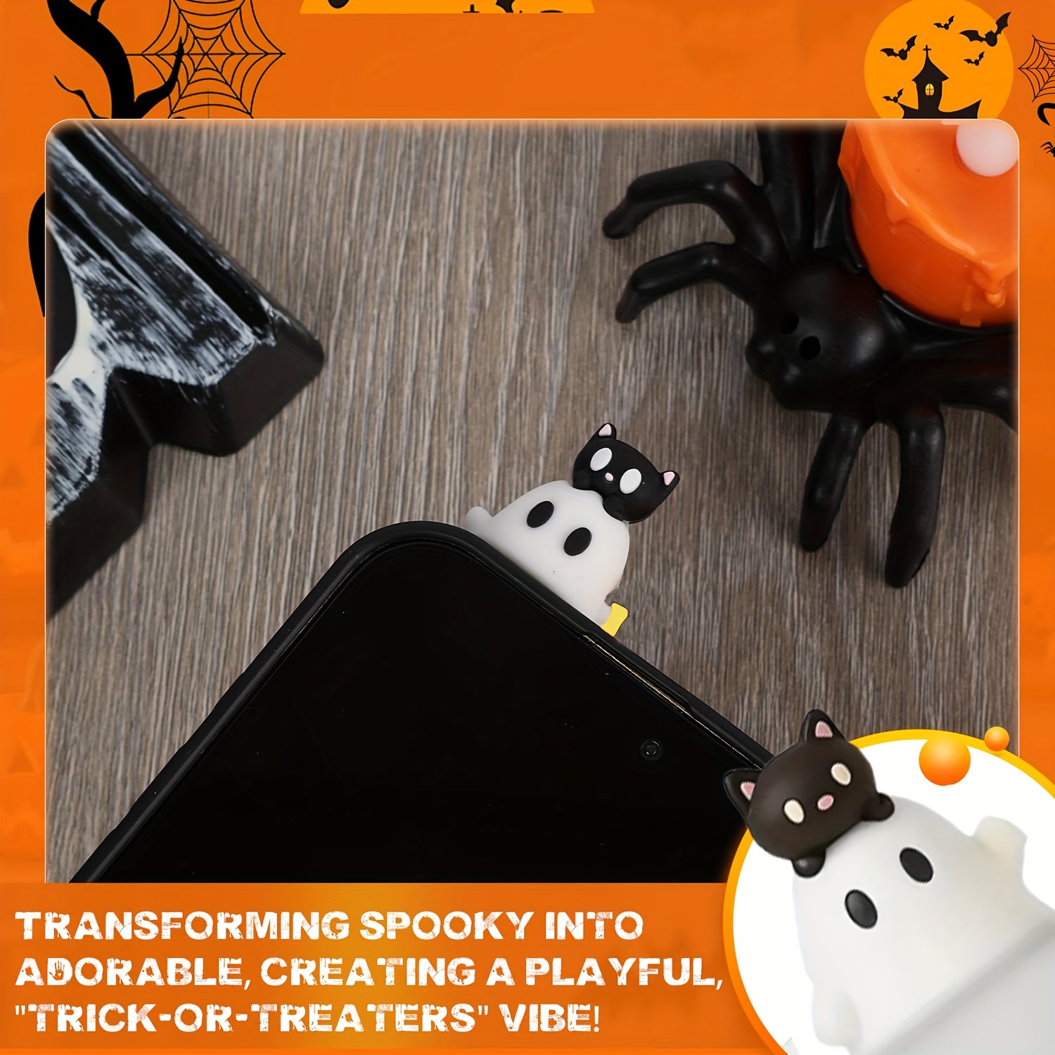 Spookje Halloween Telefoonversiering | Leuke Stick-On Decoratie voor Smartphone of Tablet