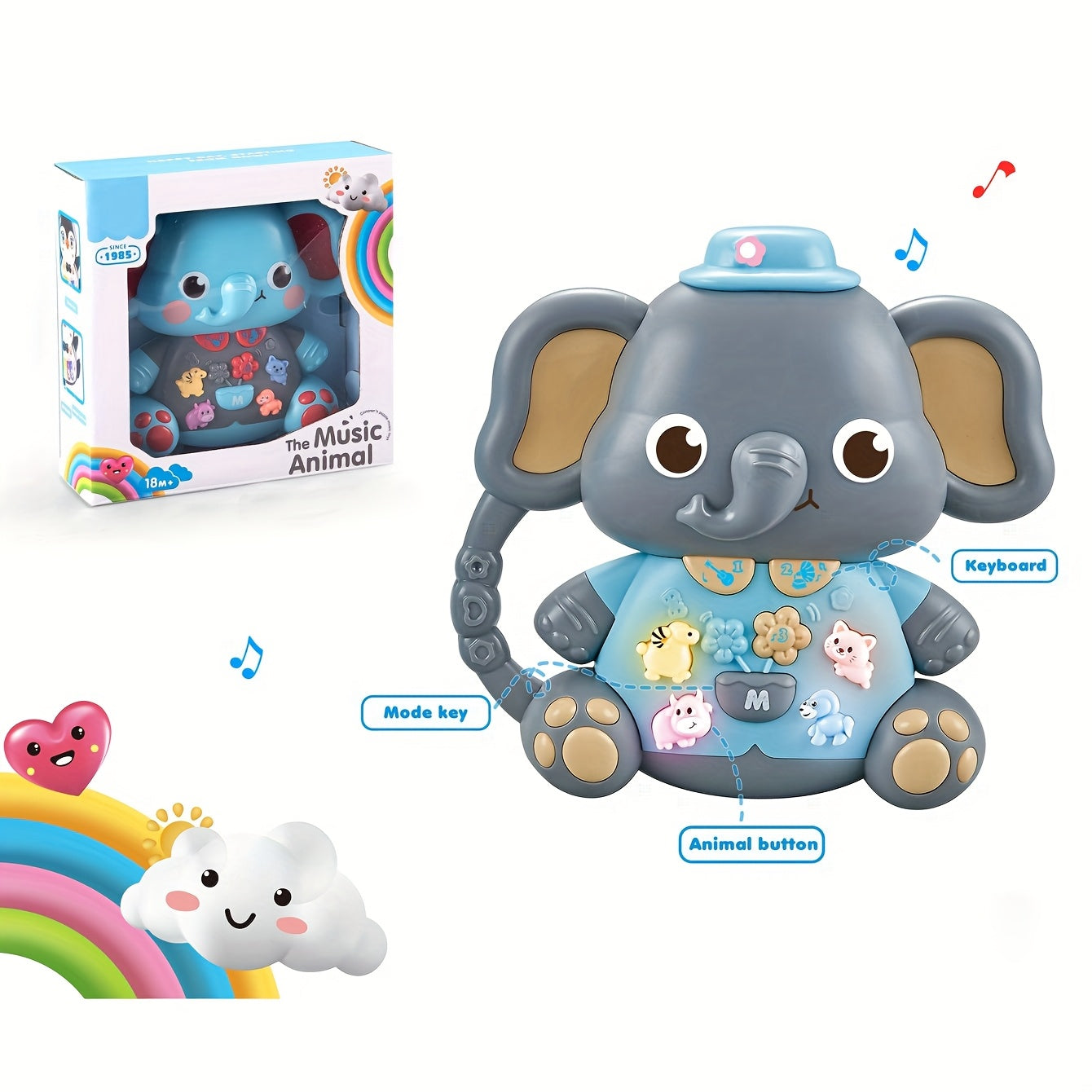 Cartoon dierenvingerpiano | Multifunctioneel educatief speelgoed met leuke muziek en lichteffecten, het perfecte cadeau voor baby's en peuters