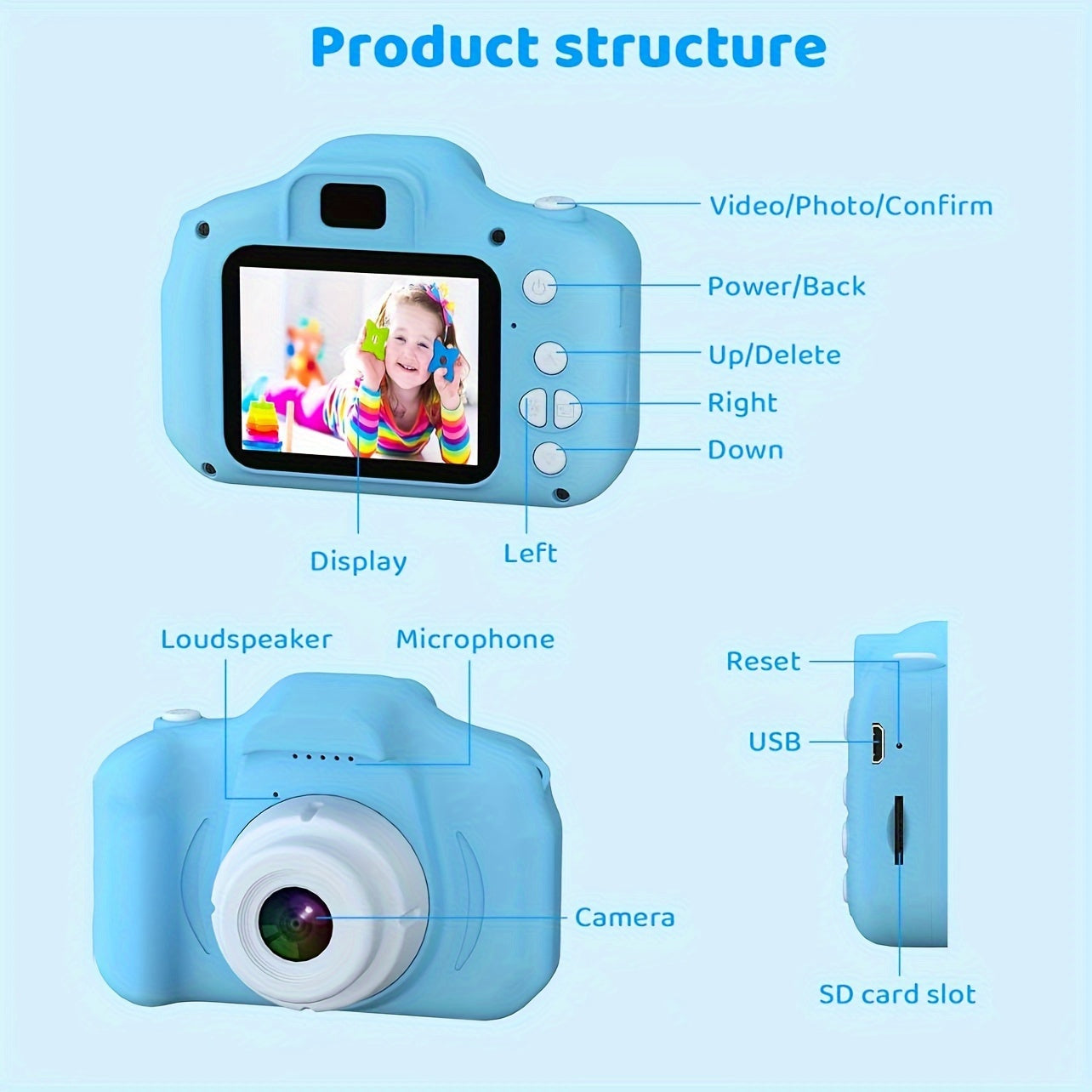 Digitale Kindercamera HD | Voor- & Achterlens, USB Oplaadbaar – Dino Design 3-12 Jaar