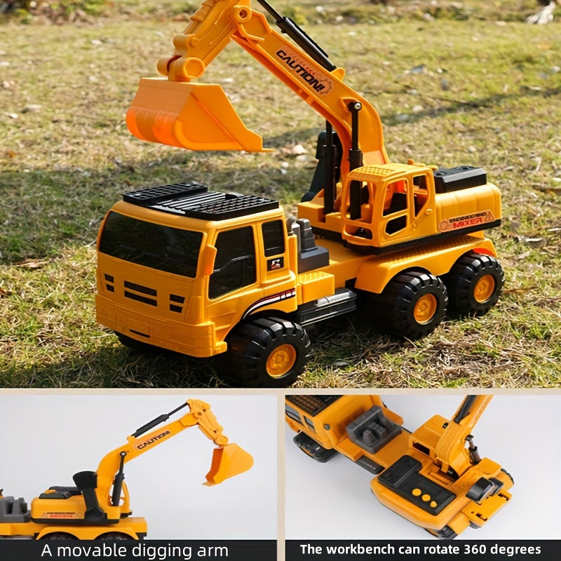 Bouwvoertuigen Set | Grote graafmachine, cementwagen en kraan – educatief constructiespel