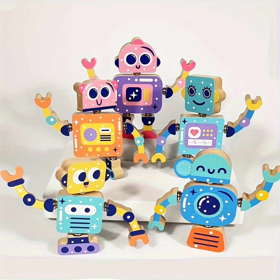 Houten Robot Bouwblokken | Educatieve 5-delige Puzzelset voor Kinderen