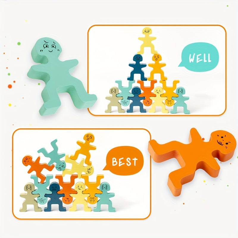 Houten Stapelblokken in Felle Kleuren | Balansspel voor Motorische Ontwikkeling & Concentratie, Ideaal als Cadeau voor Kerst & Thanksgiving