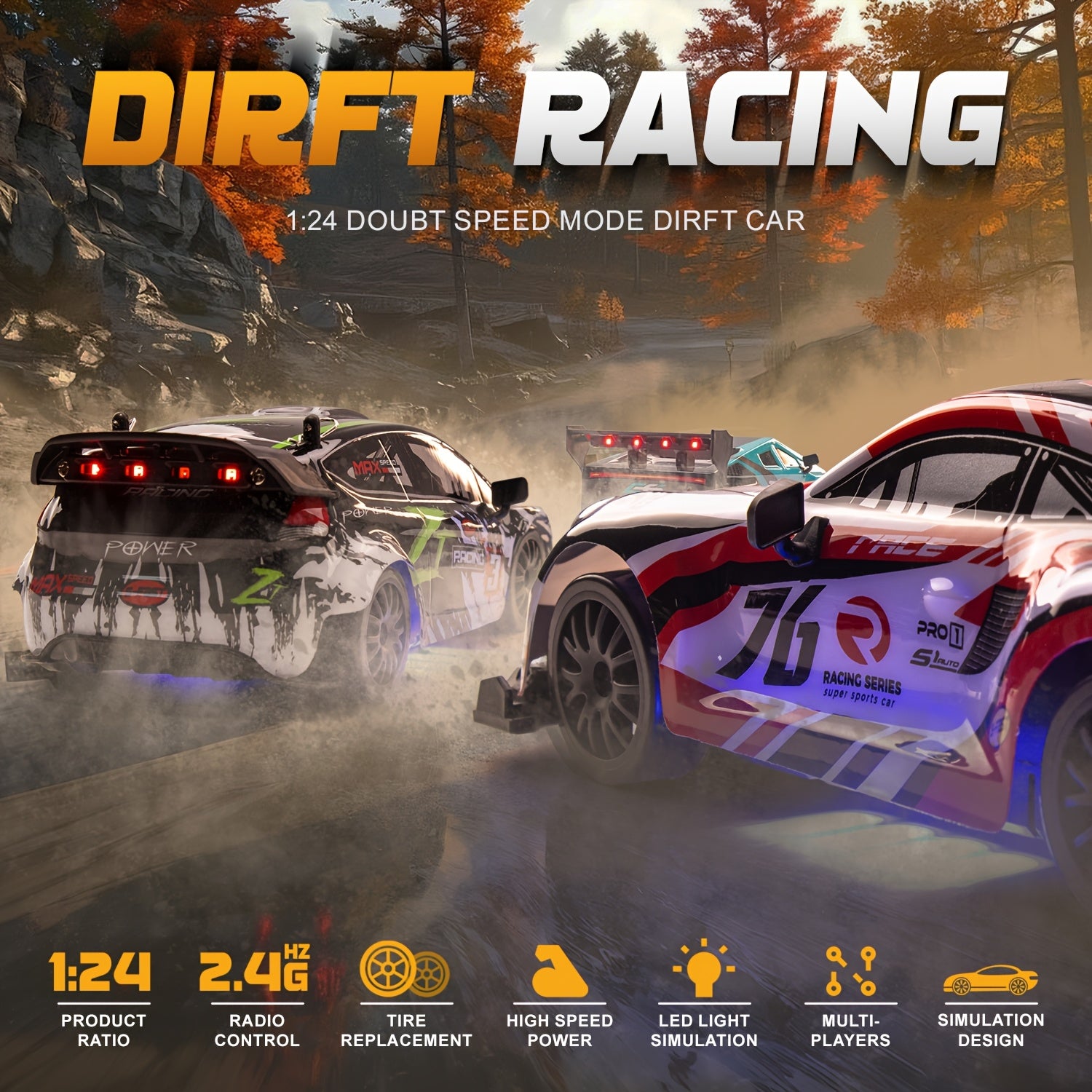 RC Drift Auto 1:24 | 4WD Afstandsbediening Racewagen met Driftbanden