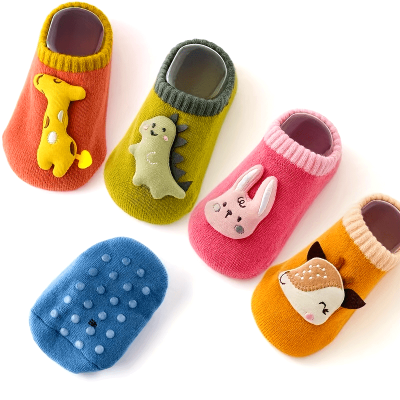 3 Paar Baby Jongens Cartoon Dieren Dino Decor Onderkant Rubberen Antislip Sportsokken | Comfortabele, Ademend Zachte Sokken voor Baby's