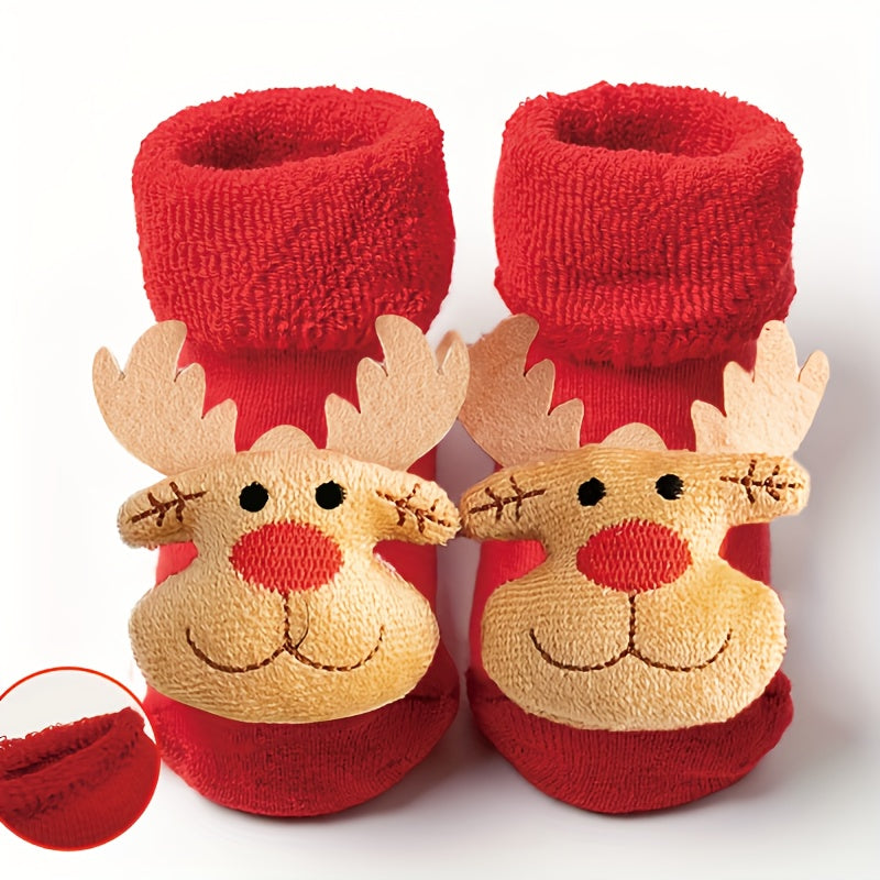 1 Paar 3D Kerstsokken voor Baby | Dikke Katoenen Sokken met Antislipnoppen, Kerstaccessoires