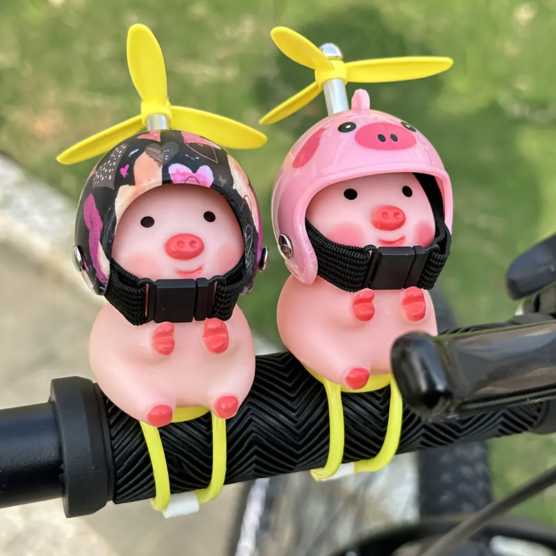 2 Stuks Varken Fietsaccessoires | Stuurdecoratie met Propeller en Helm
