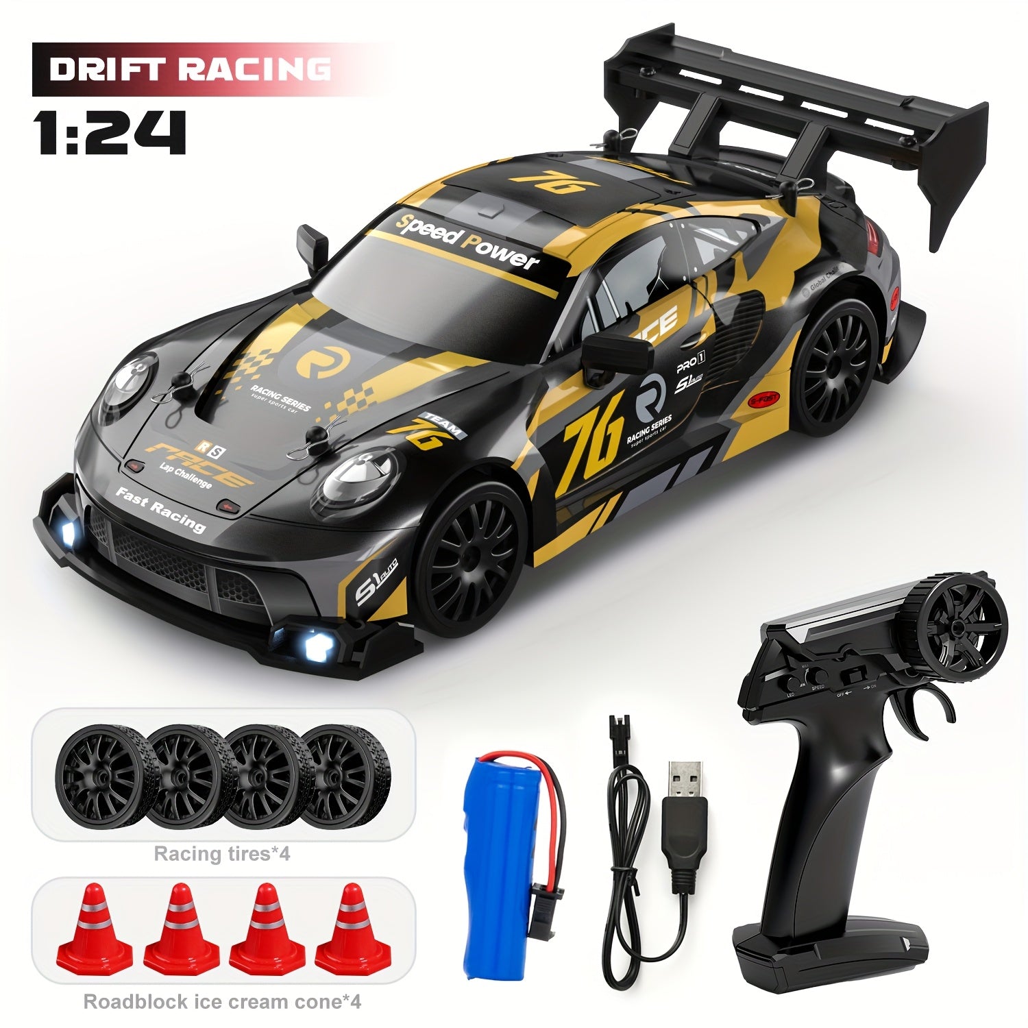 RC Drift Auto 1:24 | 4WD Afstandsbediening Racewagen met Driftbanden