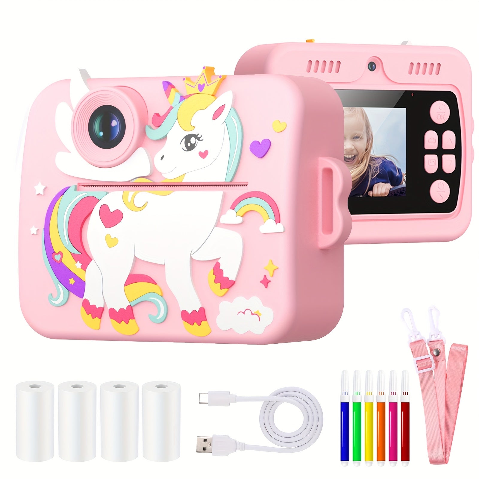 Direct-Klaar Printcamera voor Kinderen van 3-12 Jaar - Digitaal Fototoestel met Selfiecamera voor Jongens en Meisjes - Creatief Speelgoed Cadeau Inclusief Printrollen en Stiften