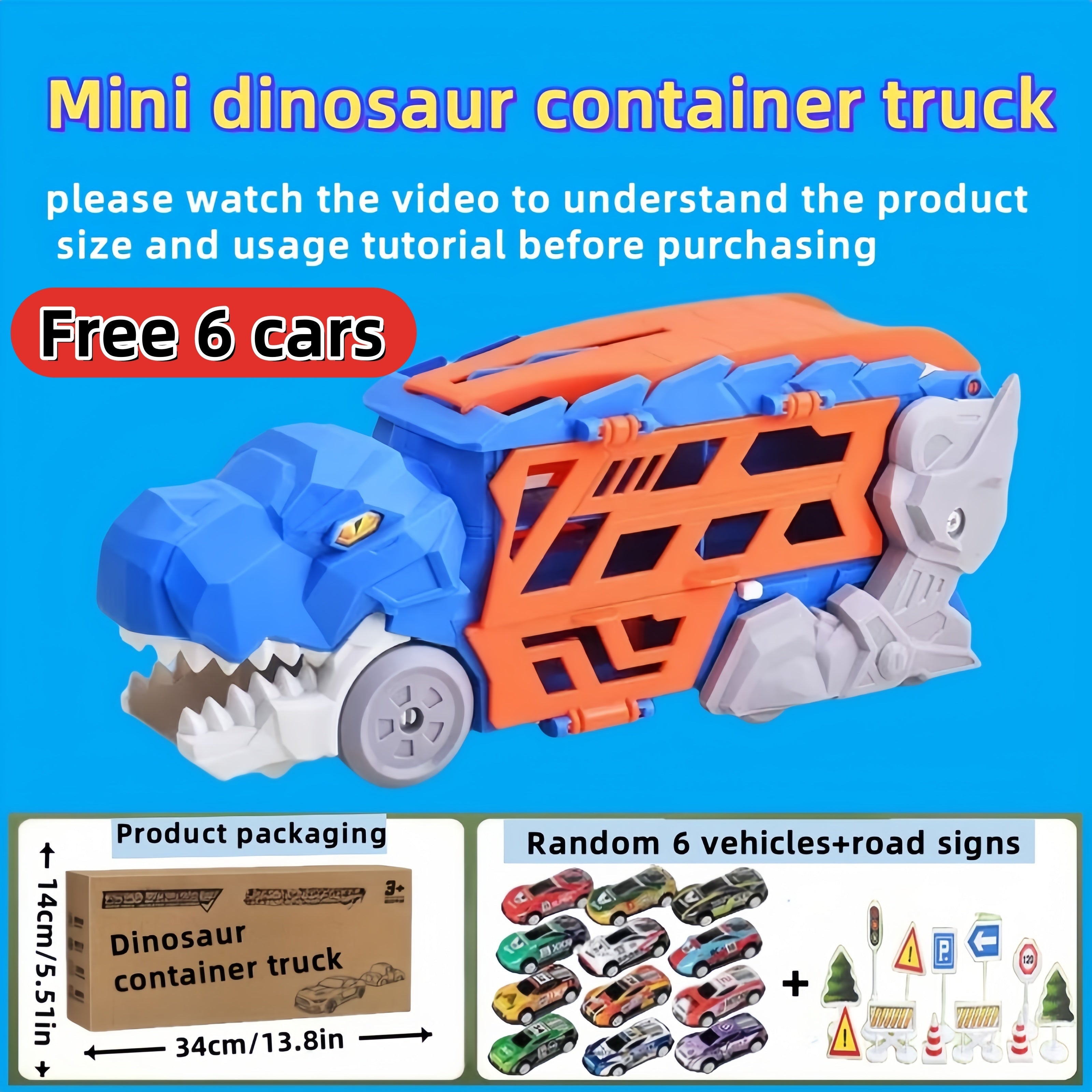 Dinosaurus Transporter Truck met Vouwbare Racebaan & Legering Auto's | Wind-Aangedreven Dino Vrachtwagen | Perfect Cadeau voor Kinderen 3-7 | Blauw & Groen | Educatief Speelgoed