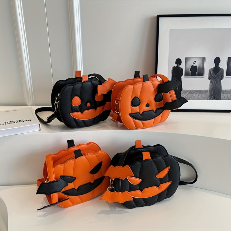 Pompoen halloween schoudertas - grappige crossbody bag in contrasterende kleuren | perfect festival accessoire