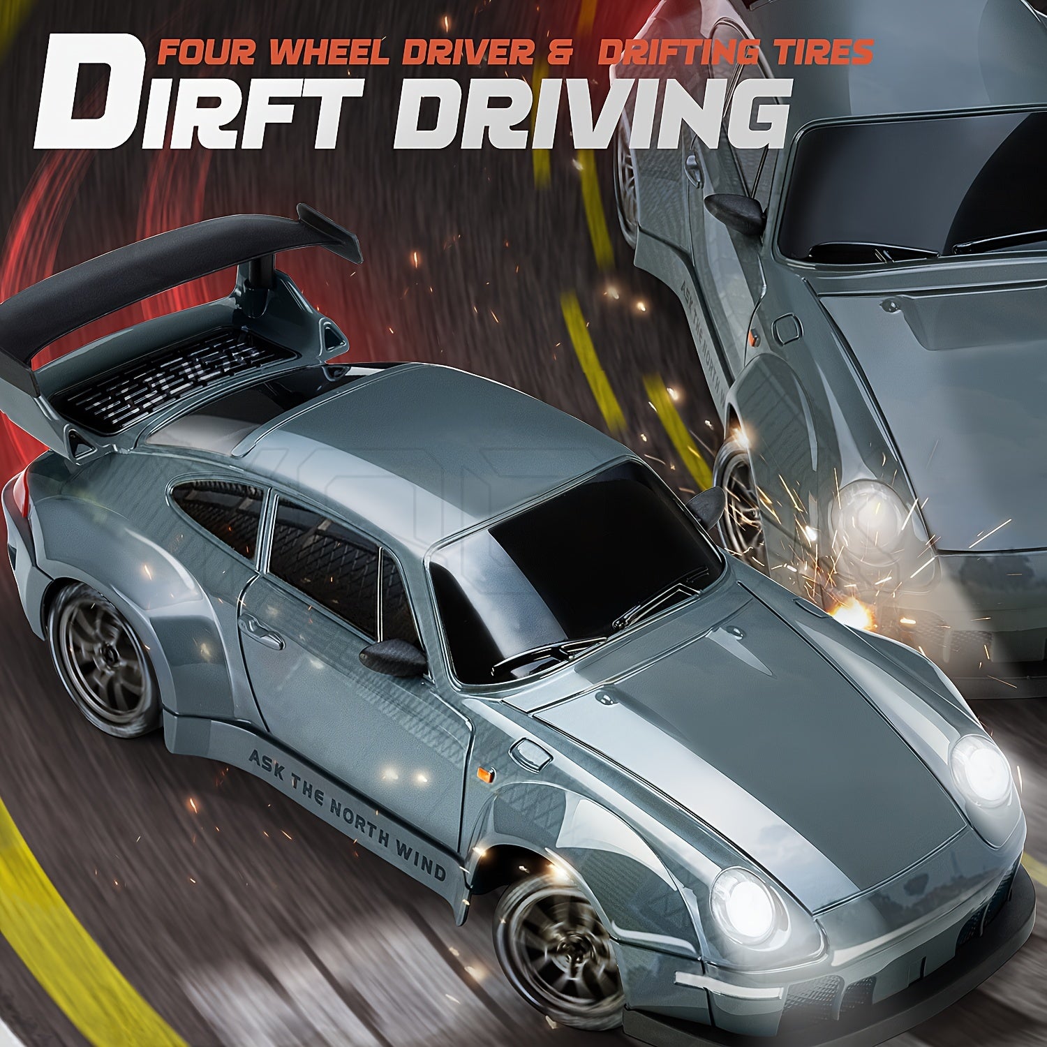 [1 stuk 2.4GHz 4WD RC Drift Auto] - 1:24 RC Drift Auto met Knipperende Lichten, 4WD Hoge-Snelheid Raceauto, Dual Tire Set voor Snelheid & Drift, Inclusief 500mAh Oplaadbare Batterij, USB Oplader, Kegels & Gereedschap
