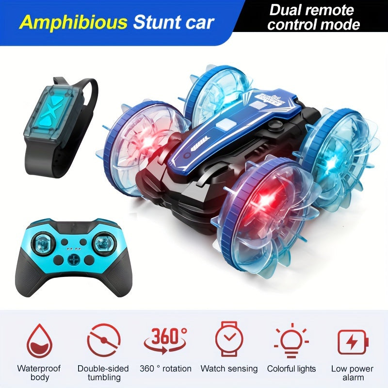 Amfibische RC Stuntauto met Dubbele Afstandsbediening – Gebarenbesturing & Waterdicht | Speelgoed vanaf 8 Jaar
