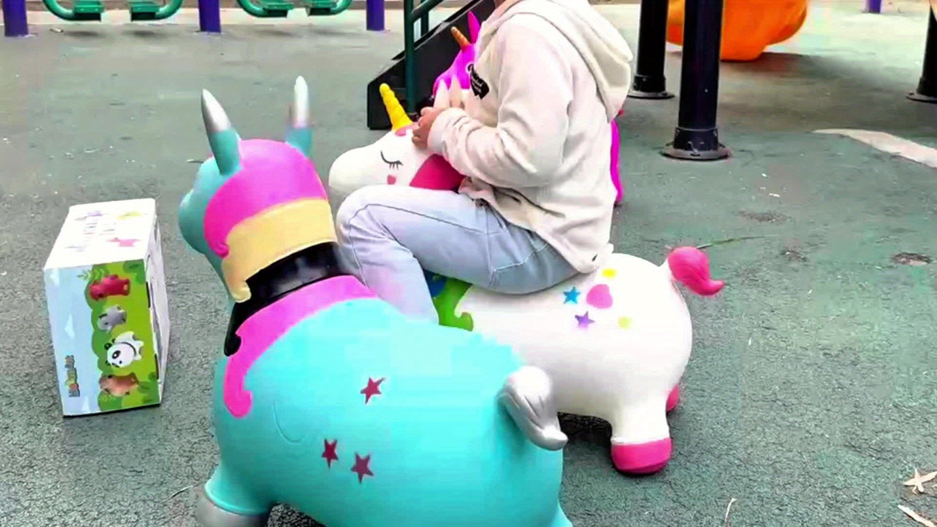 Opblaasbaar eenhoorn springpaard | Duurzaam PVC, kleurrijk ontwerp, cadeau voor 1e verjaardag