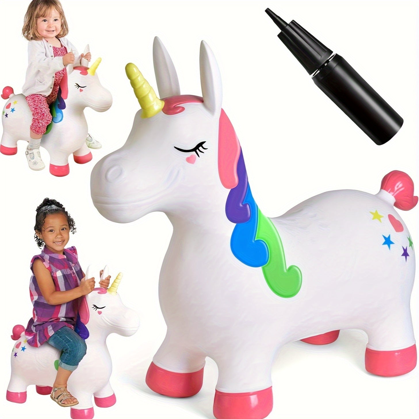 Opblaasbaar eenhoorn springpaard | Duurzaam PVC, kleurrijk ontwerp, cadeau voor 1e verjaardag