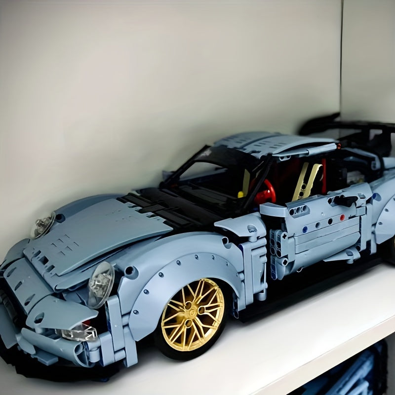 2100-delige blauwe raceauto bouwset - Compatibel met grote merken, ideaal voor volwassenen als cadeau voor Kerstmis, Halloween of verjaardagen.