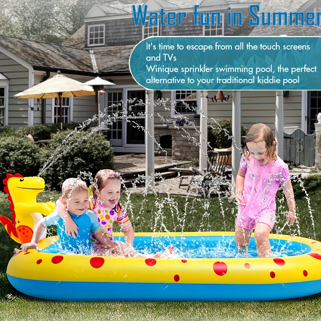 3-in-1 Opblaasbaar Kinderzwembad met Dino – Watersproeier en Plonsmat voor Zomerpret