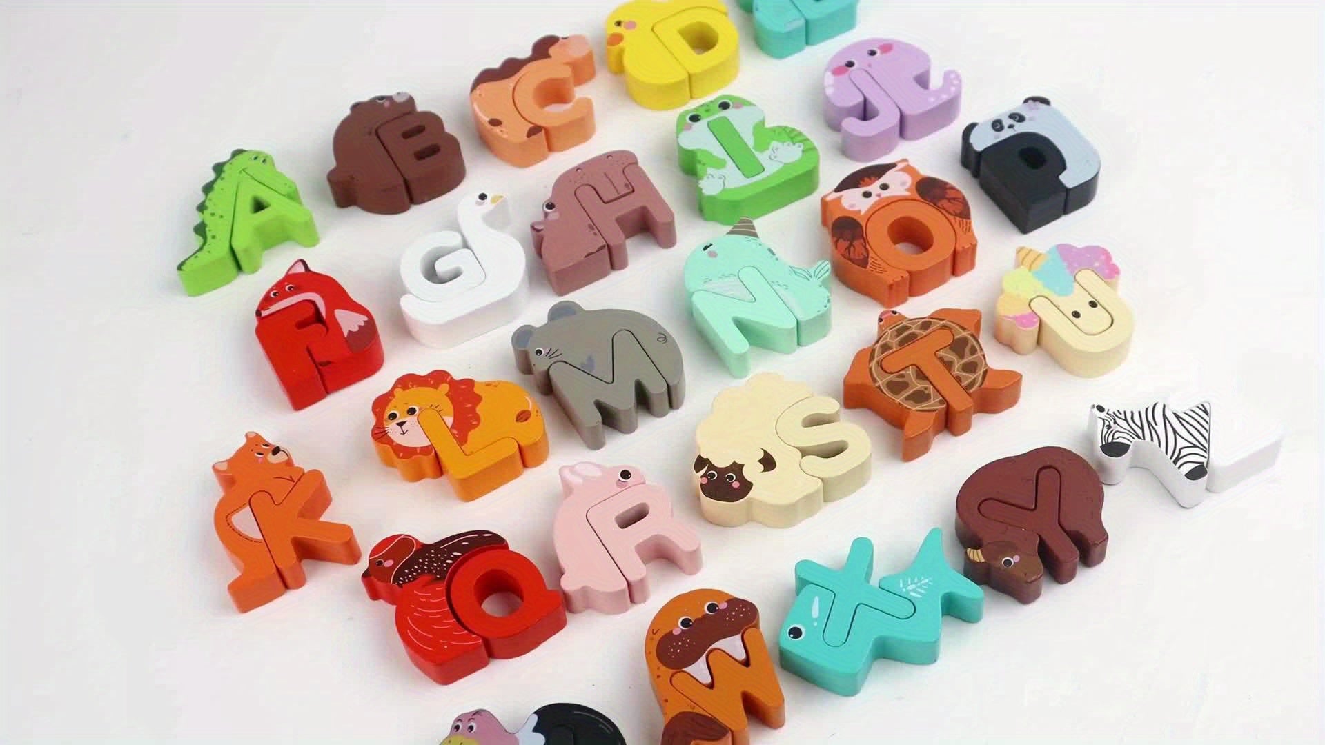 Houten Alfabet Puzzel met Dieren voor Kinderen van 3-5 Jaar - 52 Stuks Educatief Leerspel voor Jongens en Meisjes - Montessori Letters Leren Speelgoed