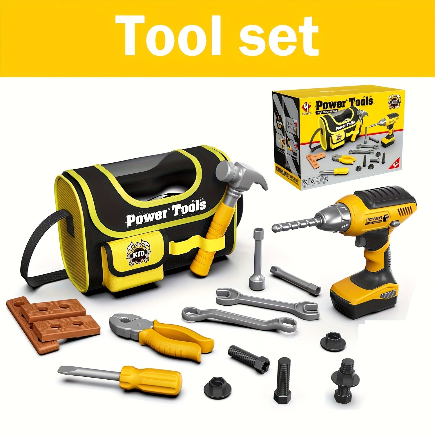 Kindergereedschapsset|Met boormachine & tas – rollenspel voor jongens