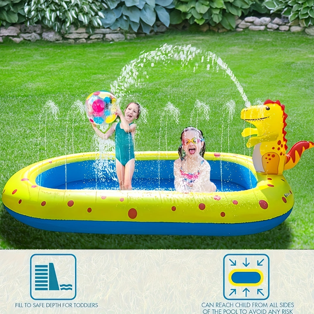 3-in-1 Opblaasbaar Kinderzwembad met Dino – Watersproeier en Plonsmat voor Zomerpret