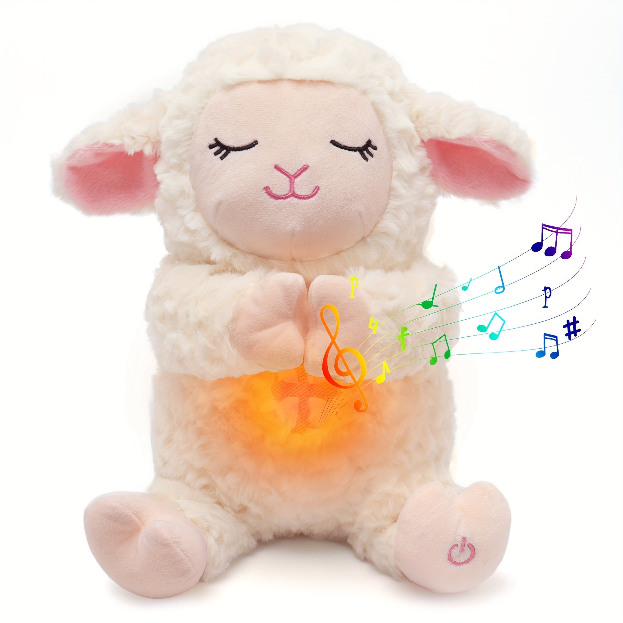 Muzikale Ademende Knuffellam – Met 8 Rustige Pianomelodieën, Witte Ruis, Nachtlampje & Volume-instelling | Babycadeau