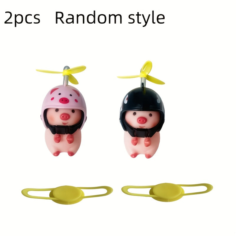 2 Stuks Varken Fietsaccessoires | Stuurdecoratie met Propeller en Helm