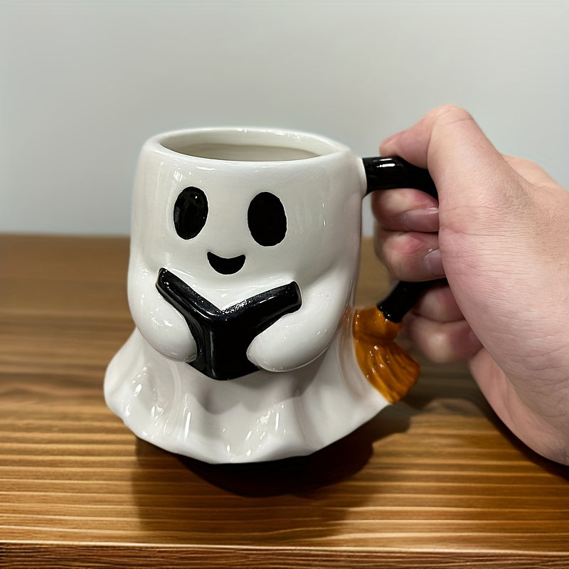 Leuke Halloween Mok met Lachend Spookje - Keramische Koffiebeker als Cadeau of Decoratie - Griezelige Theemok voor Thuis en op Kantoor