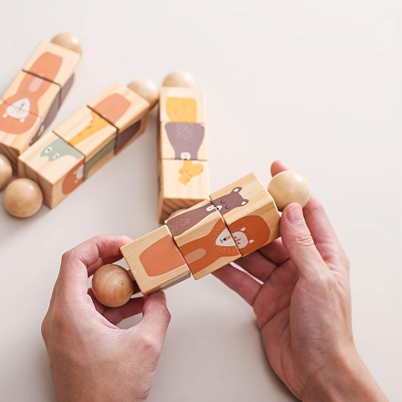 Houten Draaibare Dieren Puzzel | Educatief Speelgoed & Rammelaar voor Kinderen | Perfect als Kerstcadeau