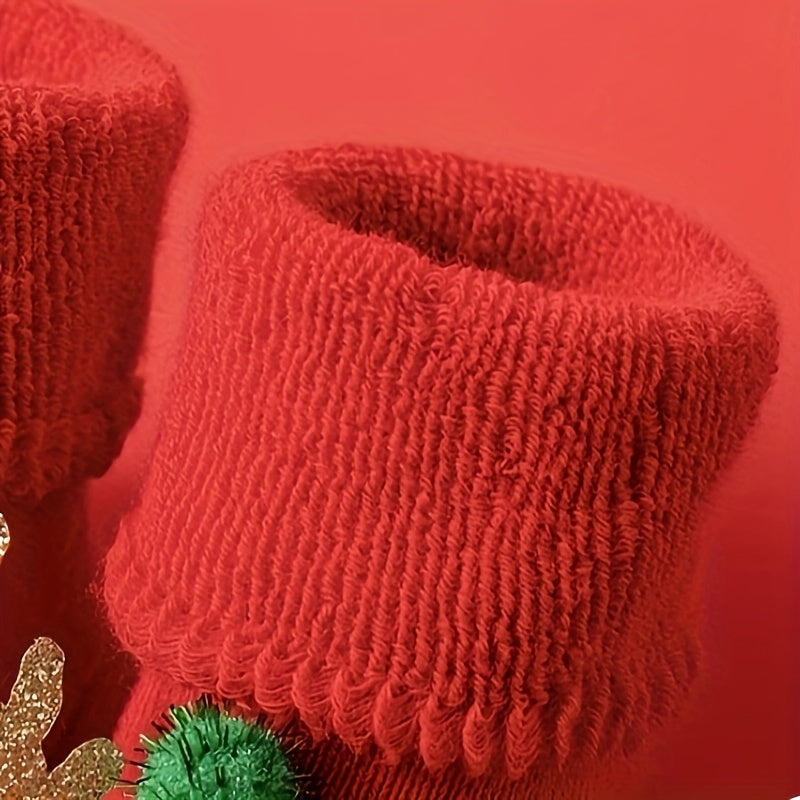 1 Paar 3D Kerstsokken voor Baby | Dikke Katoenen Sokken met Antislipnoppen, Kerstaccessoires