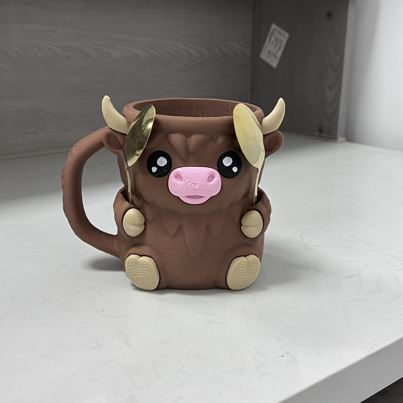 Schotse Hooglander IJsbekerhouder 3D Print - Decoratie Cadeau Voor Ijsliefhebbers - Porte-gobelet Vache Écossaise