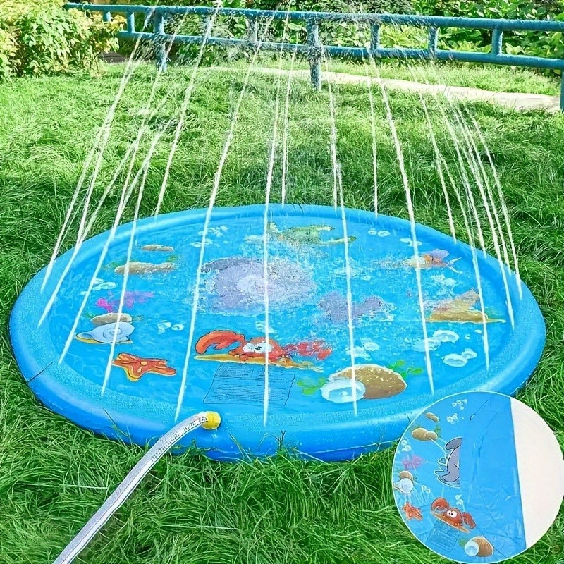 XL Watersproeier Mat 2025 met Zeeleven Thema – 170 cm Opvouwbaar Opblaasbaar Waterkussen voor Kinderen & Huisdieren | Zomerplezier met Schildpadden, Vissen & Zeepaardjes